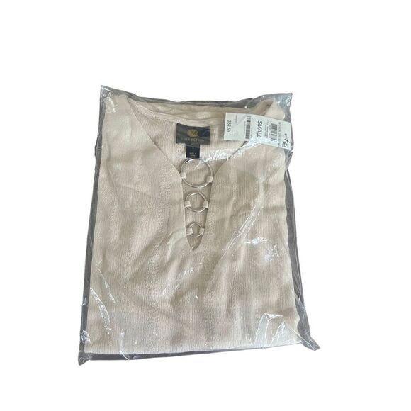 NWT SZ S Macy’s JM Collection Triple O-Ring Lurex Dolman Sleeve Tunic Top in Sug - Picture 2 of 9